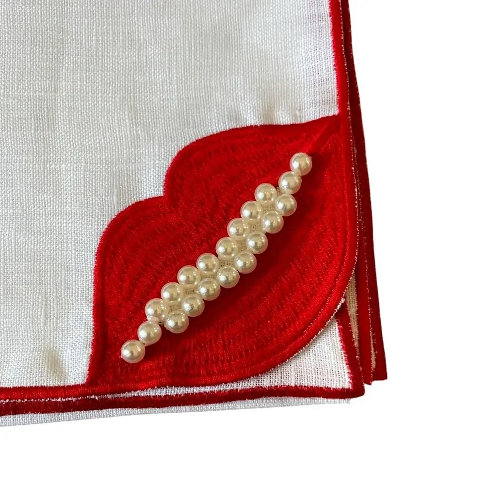 Chefanie RED LIPS Dinner Napkins 20x20 Linen Set of 4 Valentines Day XO New